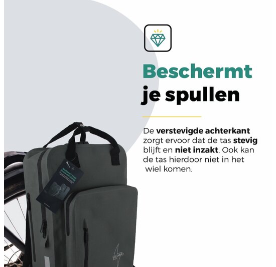 Voltano City Enkele Fietstas Rugzak E-bike - Reflective Grijs / Groen - Codeslot - Laptopvak - Waterdicht