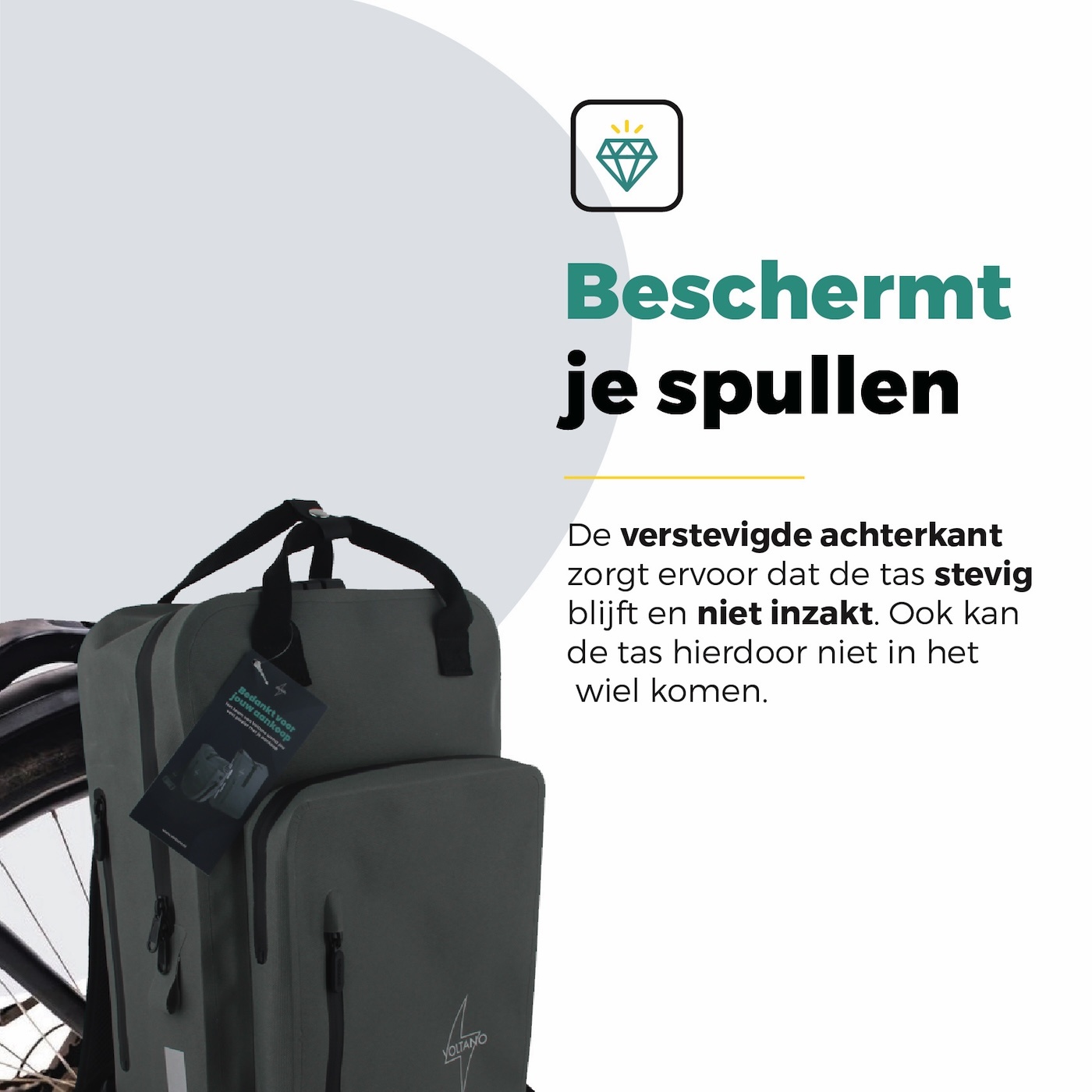 Voltano City Enkele Fietstas Rugzak E-bike - Reflective Grijs / Groen - Codeslot - Laptopvak - Waterdicht