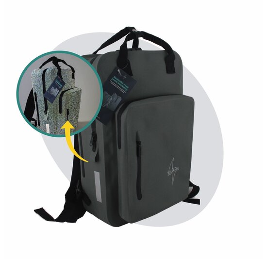 Voltano City Enkele Fietstas Rugzak E-bike - Reflective Grijs / Groen - Codeslot - Laptopvak - Waterdicht