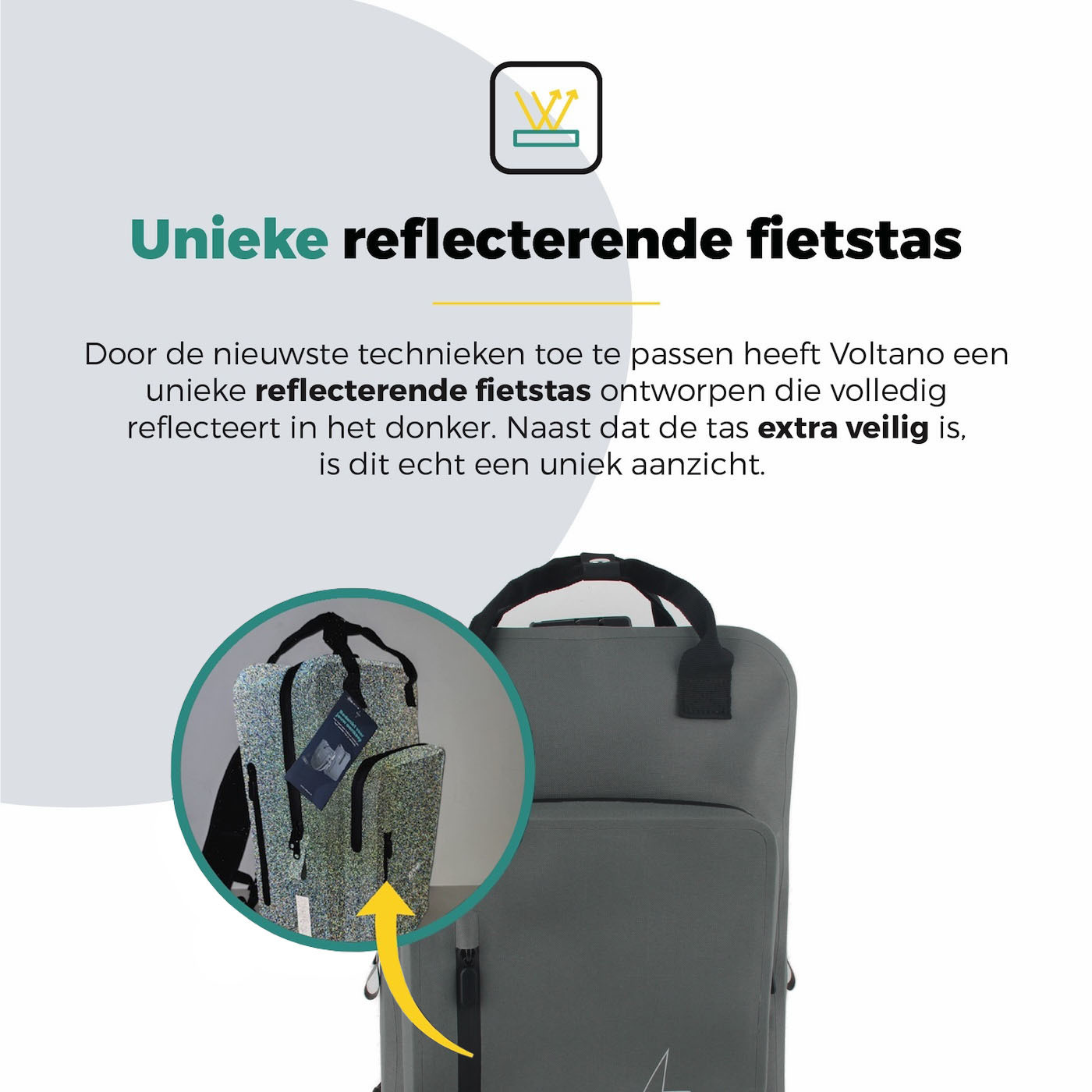 Voltano City Enkele Fietstas Rugzak E-bike - Reflective Grijs / Groen - Codeslot - Laptopvak - Waterdicht