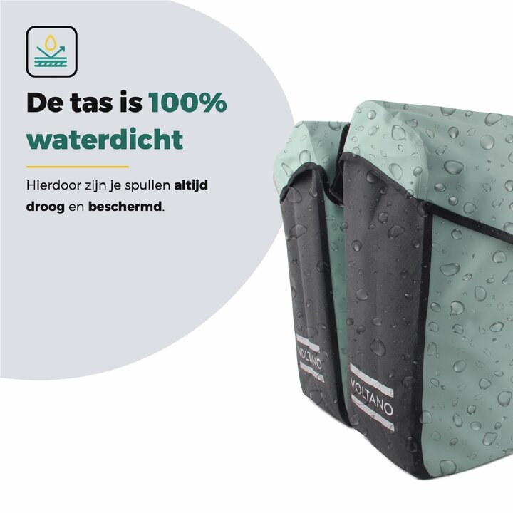 Voltano Dubbele Fietstas Modern Mintgroen / Zwart - Reflective - 50 Liter - Waterdicht