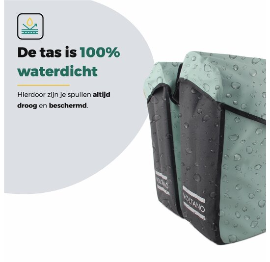 Voltano Dubbele Fietstas Modern Mintgroen / Zwart - Reflective - 50 Liter - Waterdicht