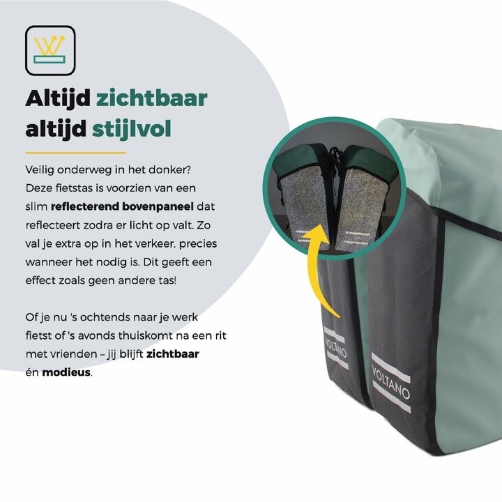 Voltano Dubbele Fietstas Modern Mintgroen / Zwart - Reflective - 50 Liter - Waterdicht