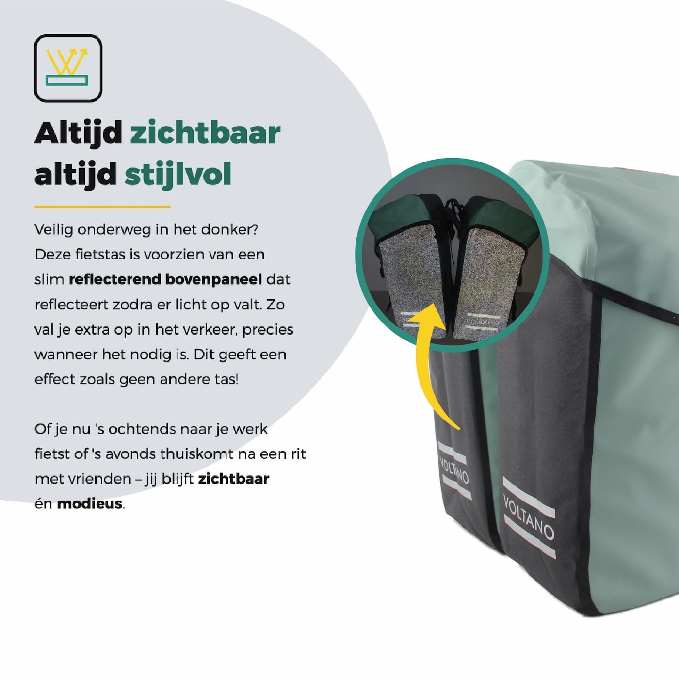 Voltano Dubbele Fietstas Modern Mintgroen / Zwart - Reflective - 50 Liter - Waterdicht