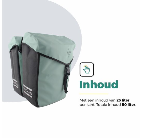 Voltano Dubbele Fietstas Modern Mintgroen / Zwart - Reflective - 50 Liter - Waterdicht