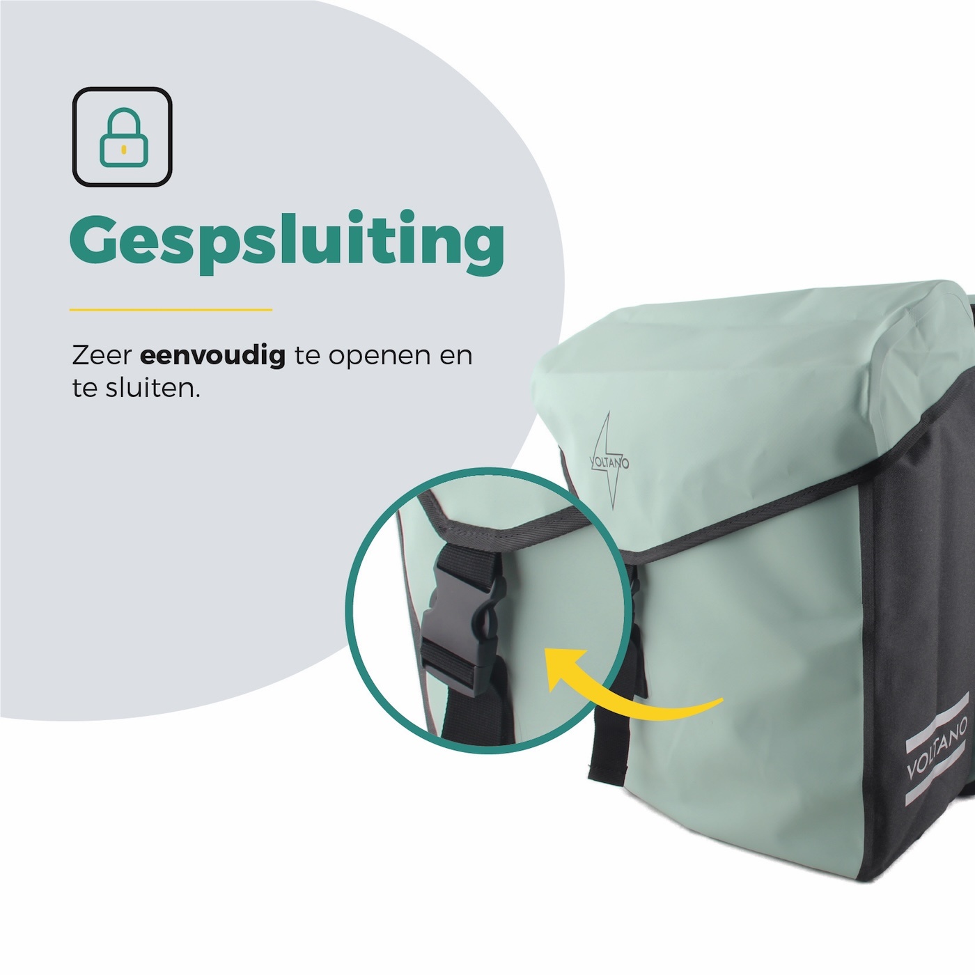 Voltano Dubbele Fietstas Modern Mintgroen / Zwart - Reflective - 50 Liter - Waterdicht