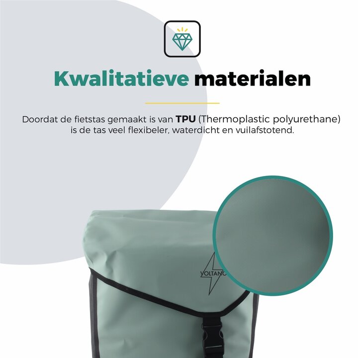 Voltano Dubbele Fietstas Modern Mintgroen / Zwart - Reflective - 50 Liter - Waterdicht