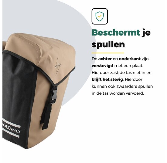 Voltano Dubbele Fietstas Modern Beige / Zwart - Reflective - 50 Liter - Waterdicht