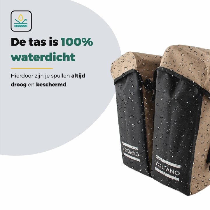 Voltano Dubbele Fietstas Modern Beige / Zwart - Reflective - 50 Liter - Waterdicht