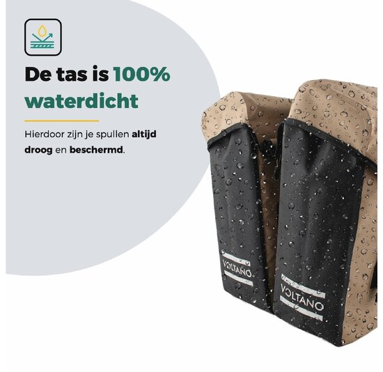 Voltano Dubbele Fietstas Modern Beige / Zwart - Reflective - 50 Liter - Waterdicht
