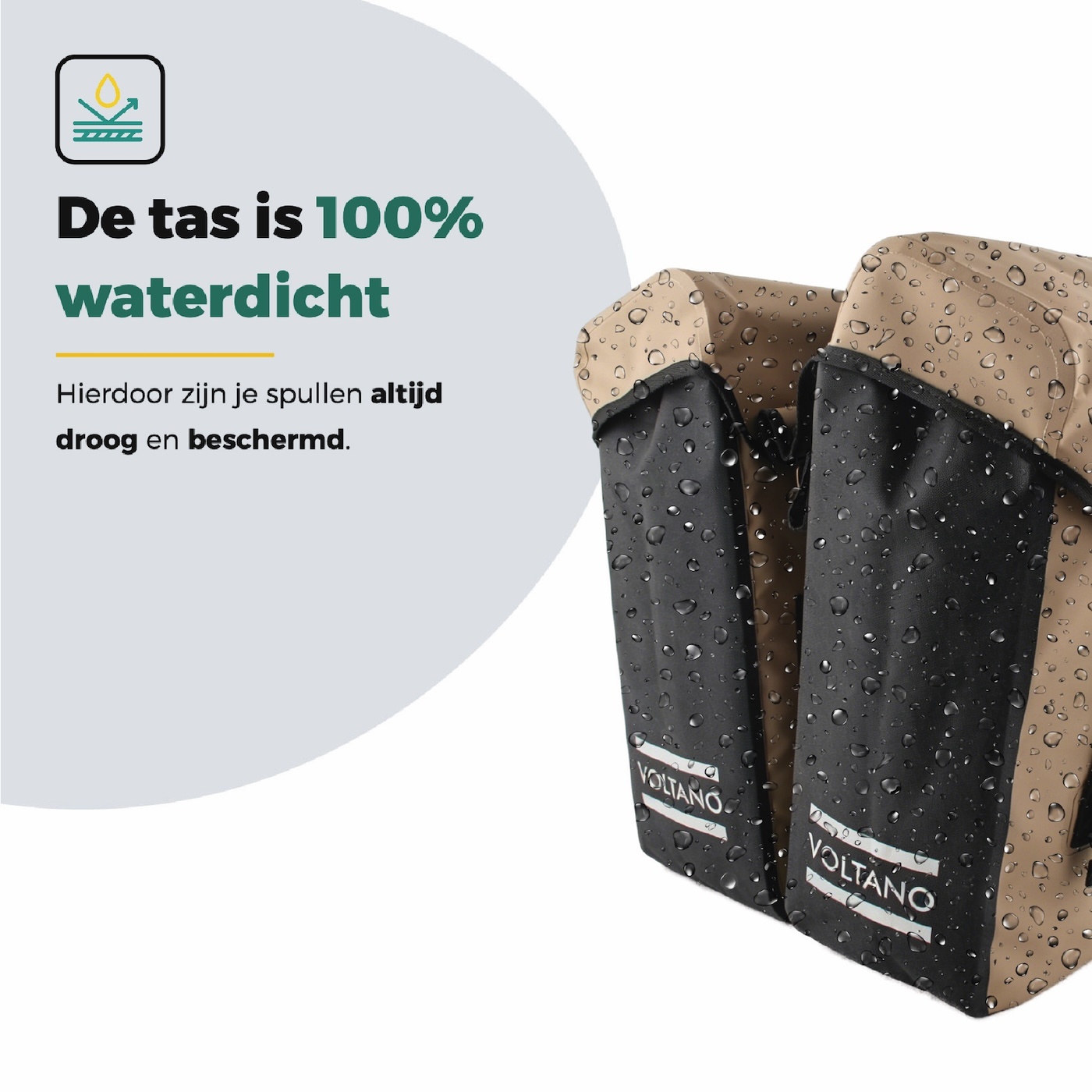 Voltano Dubbele Fietstas Modern Beige / Zwart - Reflective - 50 Liter - Waterdicht