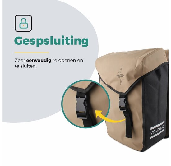 Voltano Dubbele Fietstas Modern Beige / Zwart - Reflective - 50 Liter - Waterdicht