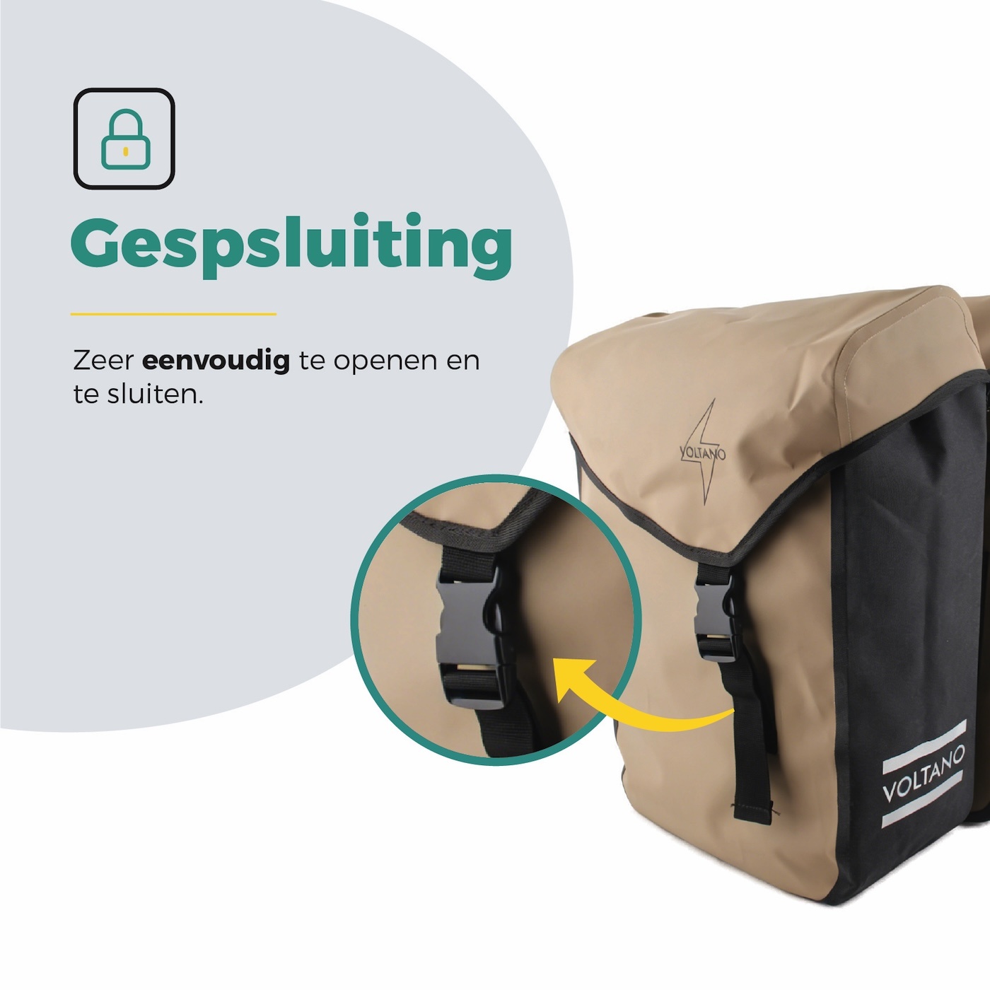 Voltano Dubbele Fietstas Modern Beige / Zwart - Reflective - 50 Liter - Waterdicht