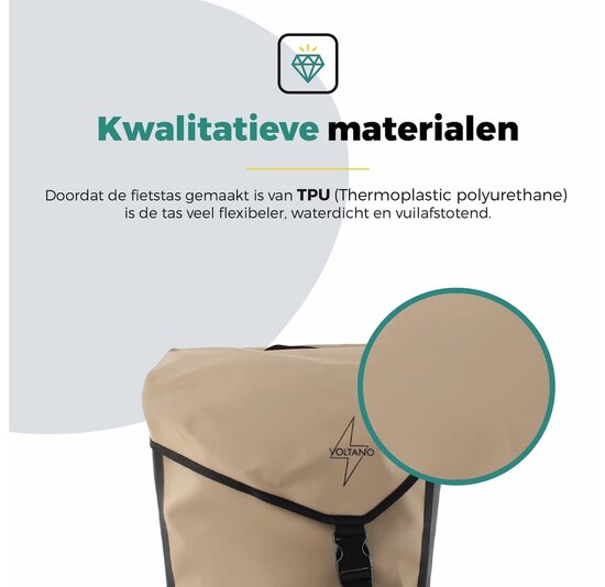 Voltano Dubbele Fietstas Modern Beige / Zwart - Reflective - 50 Liter - Waterdicht