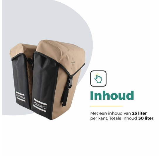 Voltano Dubbele Fietstas Modern Beige / Zwart - Reflective - 50 Liter - Waterdicht