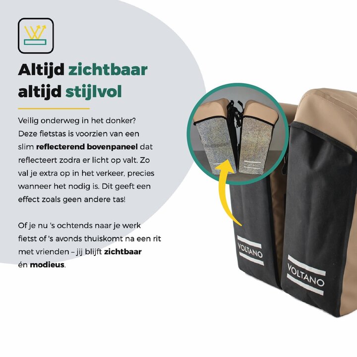 Voltano Dubbele Fietstas Modern Beige / Zwart - Reflective - 50 Liter - Waterdicht