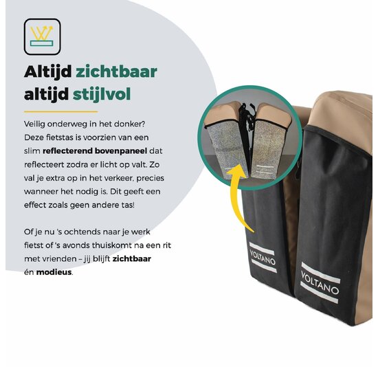 Voltano Dubbele Fietstas Modern Beige / Zwart - Reflective - 50 Liter - Waterdicht