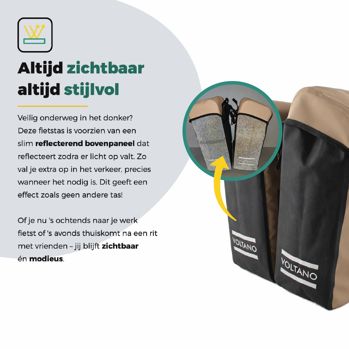 Voltano Dubbele Fietstas Modern Beige / Zwart - Reflective - 50 Liter - Waterdicht