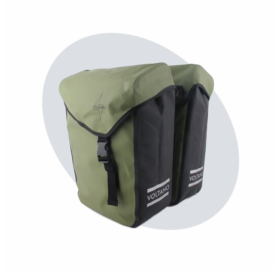 Voltano Dubbele Fietstas Modern Olijf Groen / Zwart - Reflective - 50 Liter - Waterdicht