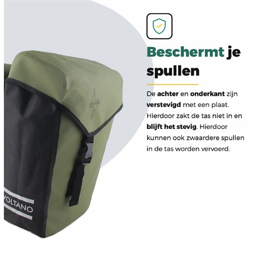 Voltano Dubbele Fietstas Modern Olijf Groen / Zwart - Reflective - 50 Liter - Waterdicht