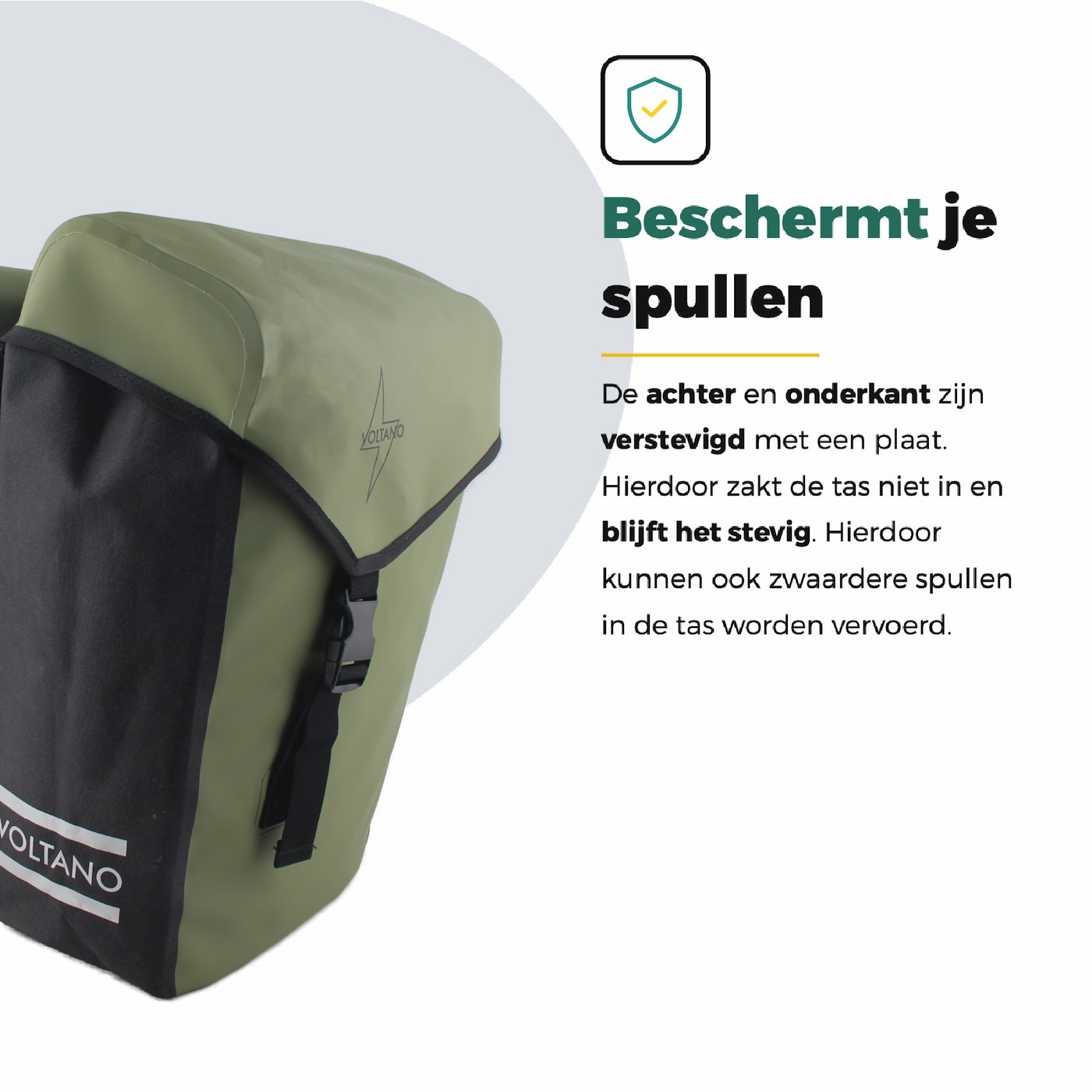 Voltano Dubbele Fietstas Modern Olijf Groen / Zwart - Reflective - 50 Liter - Waterdicht