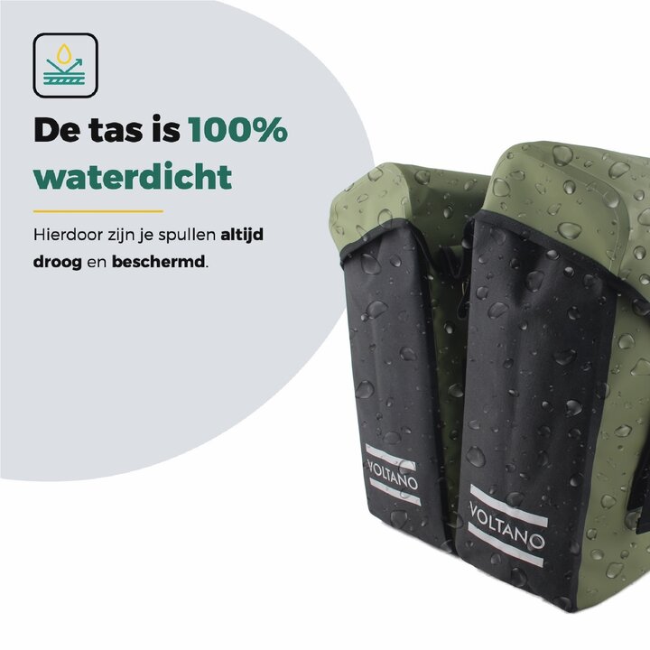 Voltano Dubbele Fietstas Modern Olijf Groen / Zwart - Reflective - 50 Liter - Waterdicht