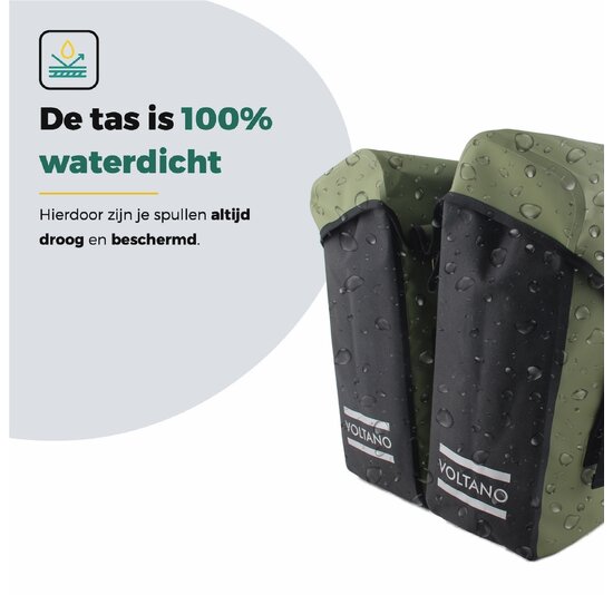 Voltano Dubbele Fietstas Modern Olijf Groen / Zwart - Reflective - 50 Liter - Waterdicht