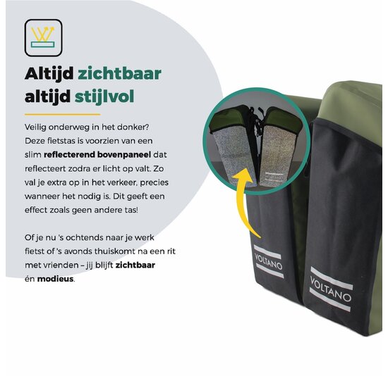 Voltano Dubbele Fietstas Modern Olijf Groen / Zwart - Reflective - 50 Liter - Waterdicht