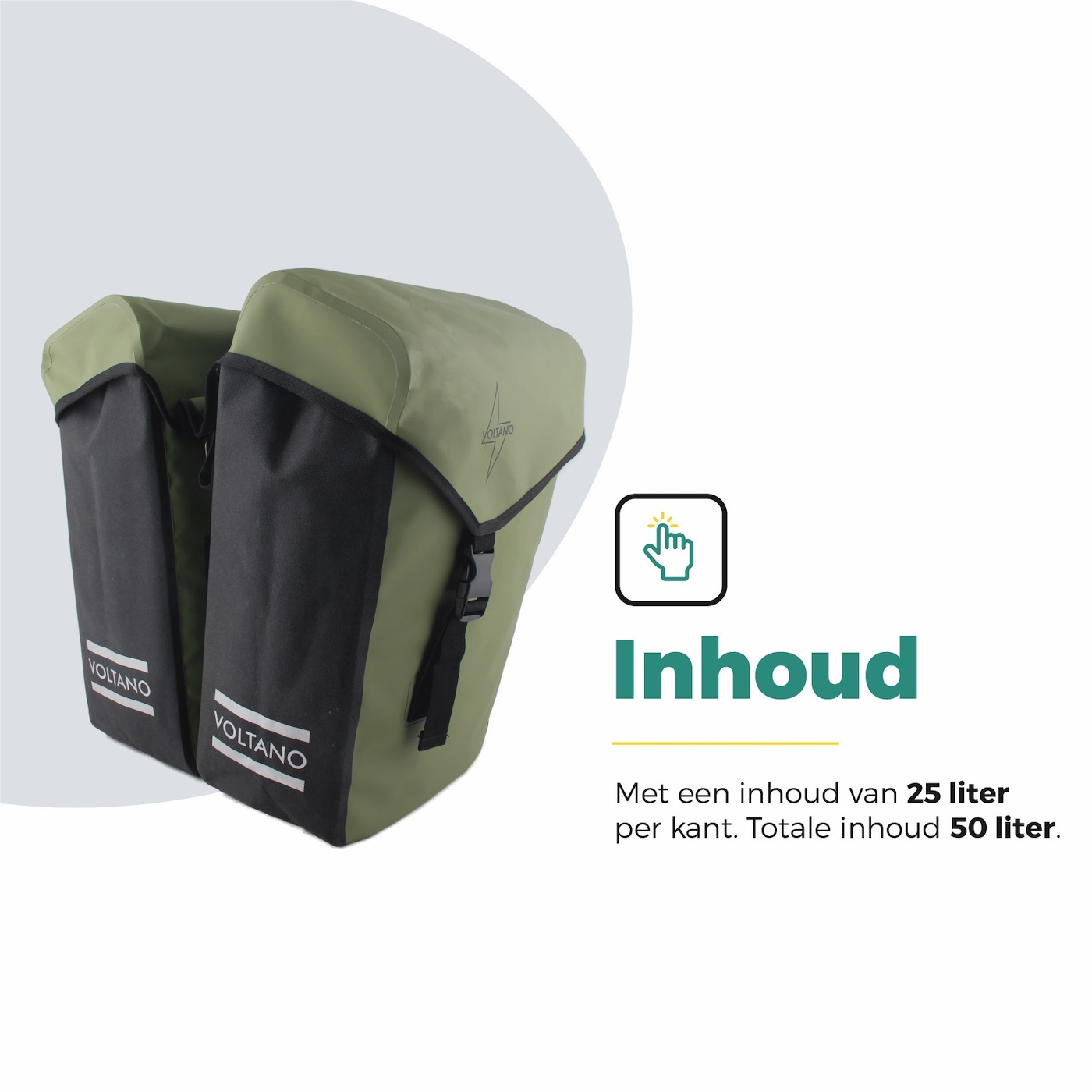 Voltano Dubbele Fietstas Modern Olijf Groen / Zwart - Reflective - 50 Liter - Waterdicht