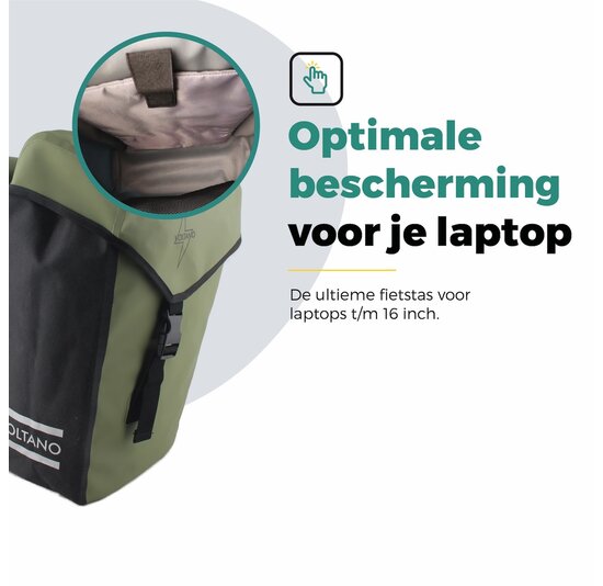 Voltano Dubbele Fietstas Modern Olijf Groen / Zwart - Reflective - 50 Liter - Waterdicht