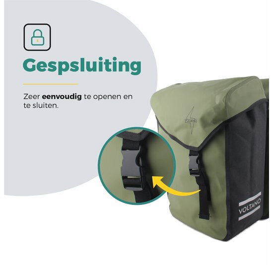 Voltano Dubbele Fietstas Modern Olijf Groen / Zwart - Reflective - 50 Liter - Waterdicht