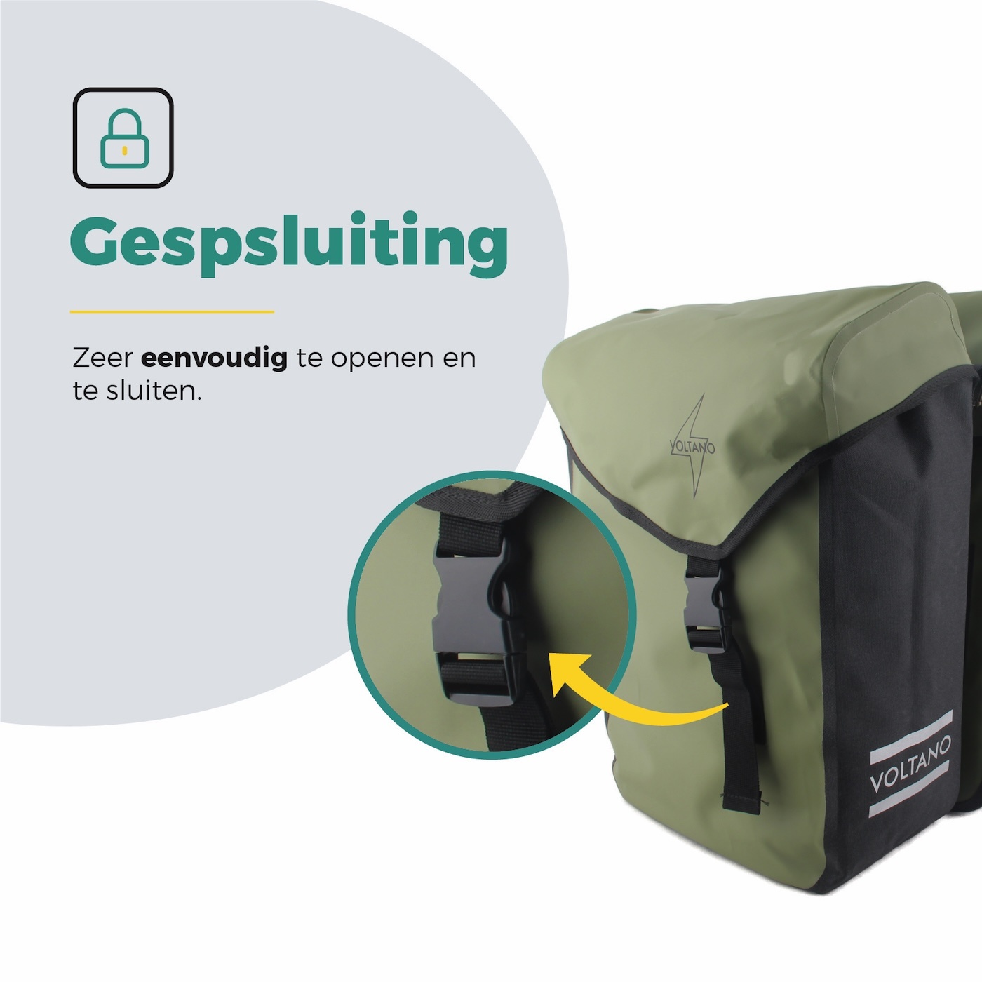 Voltano Dubbele Fietstas Modern Olijf Groen / Zwart - Reflective - 50 Liter - Waterdicht