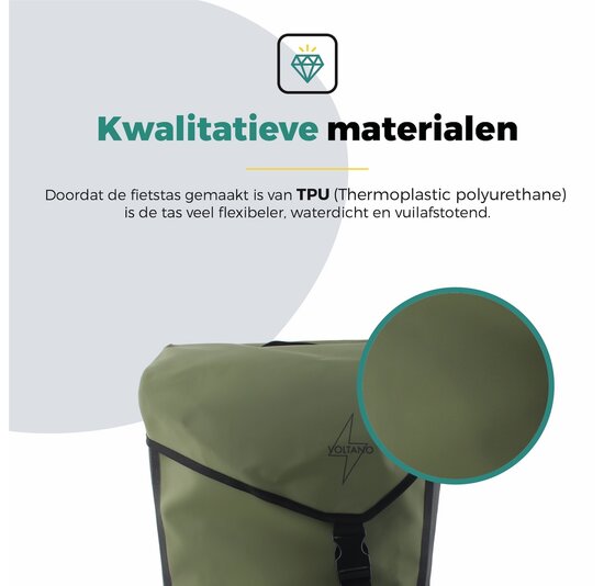 Voltano Dubbele Fietstas Modern Olijf Groen / Zwart - Reflective - 50 Liter - Waterdicht