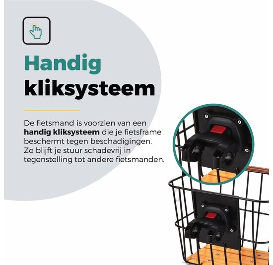 Voltano Stalen Fietsmand 23 Liter - Zwart / Bruin Hout - Incl. Bevestiging en Handvat