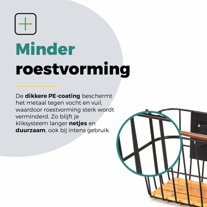 Voltano Stalen Fietsmand 23 Liter - Zwart / Bruin Hout - Incl. Bevestiging en Handvat
