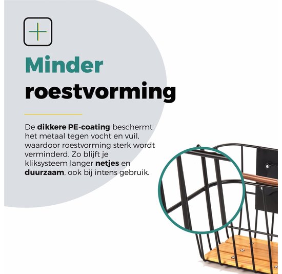 Voltano Stalen Fietsmand 23 Liter - Zwart / Bruin Hout - Incl. Bevestiging en Handvat