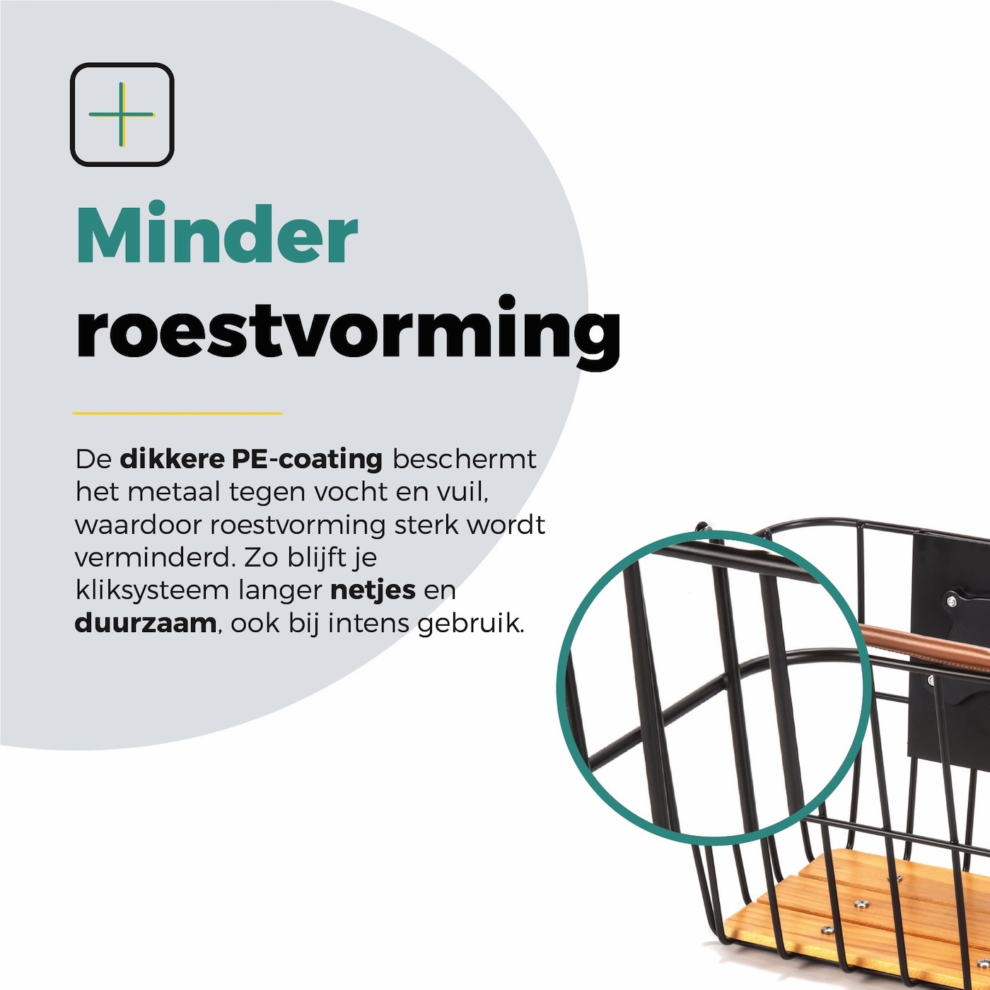 Voltano Stalen Fietsmand 23 Liter - Zwart / Bruin Hout - Incl. Bevestiging en Handvat