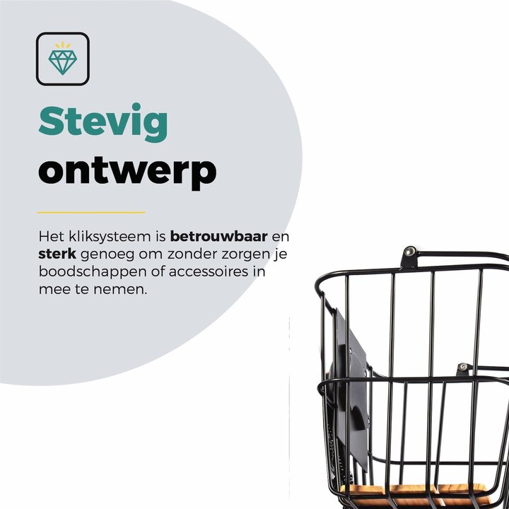 Voltano Stalen Fietsmand 23 Liter - Zwart / Bruin Hout - Incl. Bevestiging en Handvat