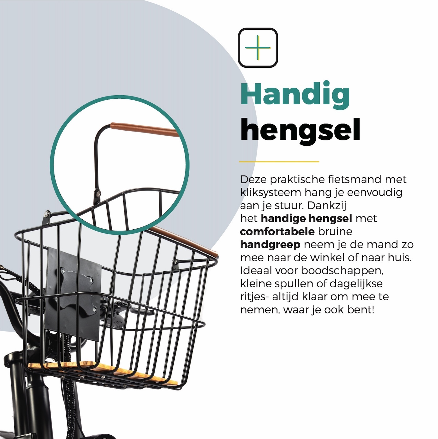Voltano Stalen Fietsmand 23 Liter - Zwart / Bruin Hout - Incl. Bevestiging en Handvat