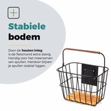 Voltano Stalen Fietsmand 23 Liter - Zwart / Bruin Hout - Incl. Bevestiging en Handvat