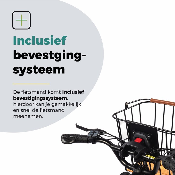 Voltano Stalen Fietsmand 23 Liter - Zwart / Bruin Hout - Incl. Bevestiging en Handvat