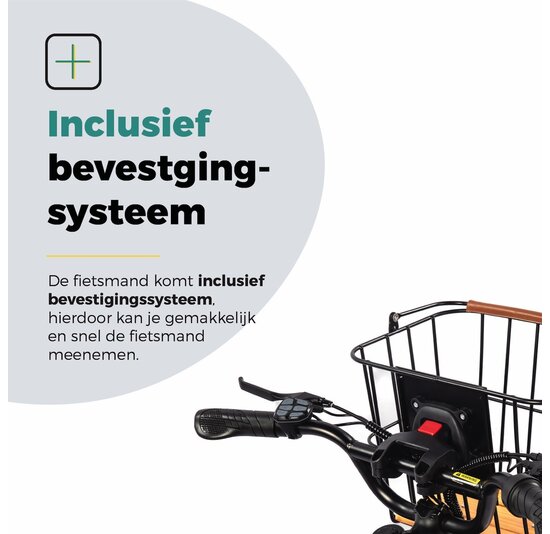 Voltano Stalen Fietsmand 23 Liter - Zwart / Bruin Hout - Incl. Bevestiging en Handvat