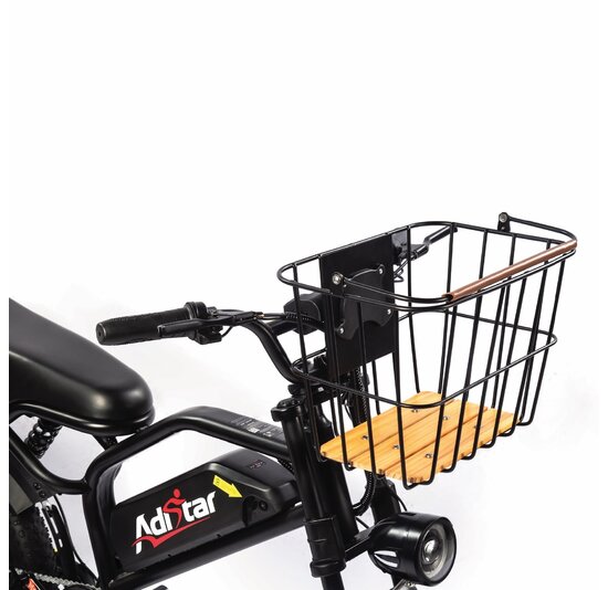 Voltano Stalen Fietsmand 23 Liter - Zwart / Bruin Hout - Incl. Bevestiging en Handvat