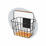 Voltano Stalen Fietsmand 23 Liter - Zwart / Bruin Hout - Incl. Bevestiging en Handvat