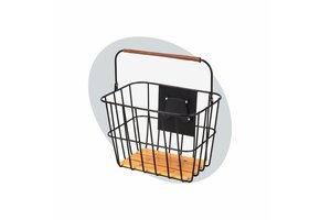 Voltano Stalen Fietsmand 23 Liter - Zwart / Bruin Hout