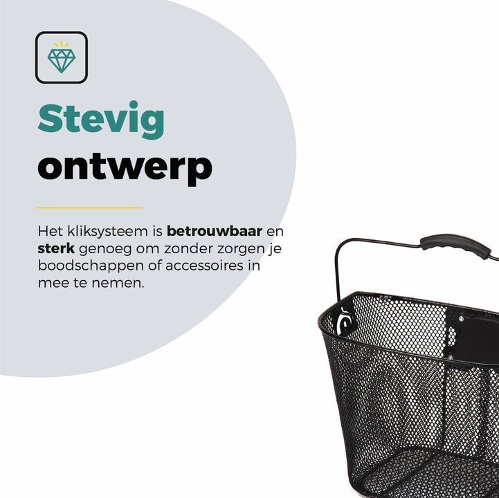 Voltano Stalen Fietsmand 23 Liter - Zwart Met Handvat - Incl. Bevestiging