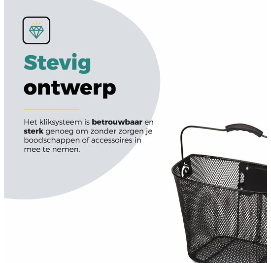 Voltano Stalen Fietsmand 23 Liter - Zwart Met Handvat - Incl. Bevestiging