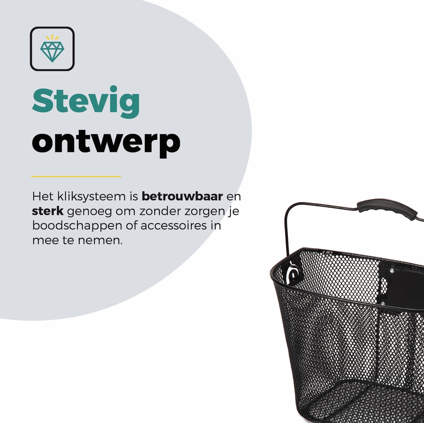 Voltano Stalen Fietsmand 23 Liter - Zwart Met Handvat - Incl. Bevestiging