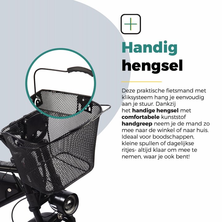 Voltano Stalen Fietsmand 23 Liter - Zwart Met Handvat - Incl. Bevestiging
