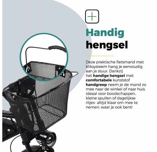 Voltano Stalen Fietsmand 23 Liter - Zwart Met Handvat - Incl. Bevestiging